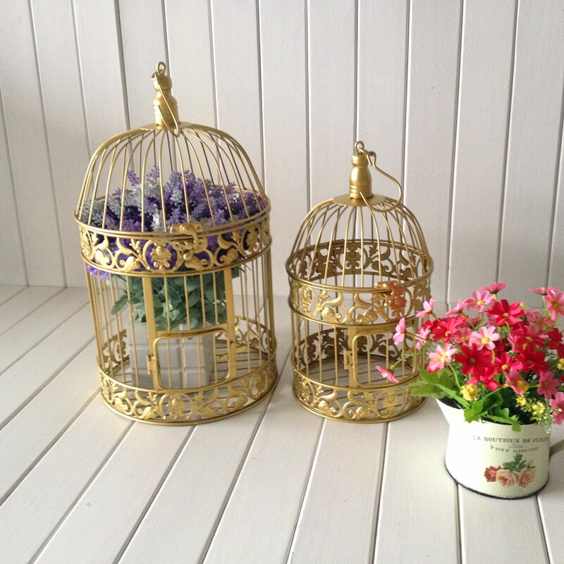 Cage à oiseaux décorative dorée en fer, 1 pièce, grande cage à oiseaux en métal pour salon, hôtel, accessoires de décoration pour fenêtre de mariage