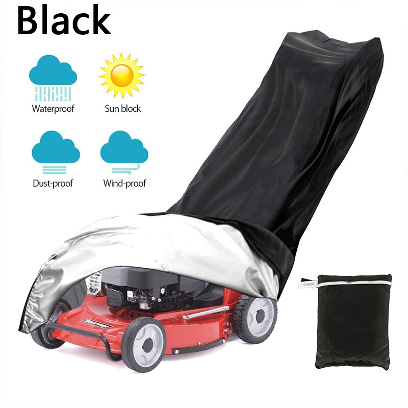 Waterproof Lawn Mower Cover With Storage Bag Outdoor Garden Windproof Sun Protection Dustproof Universal Lawn Mower Cover: black