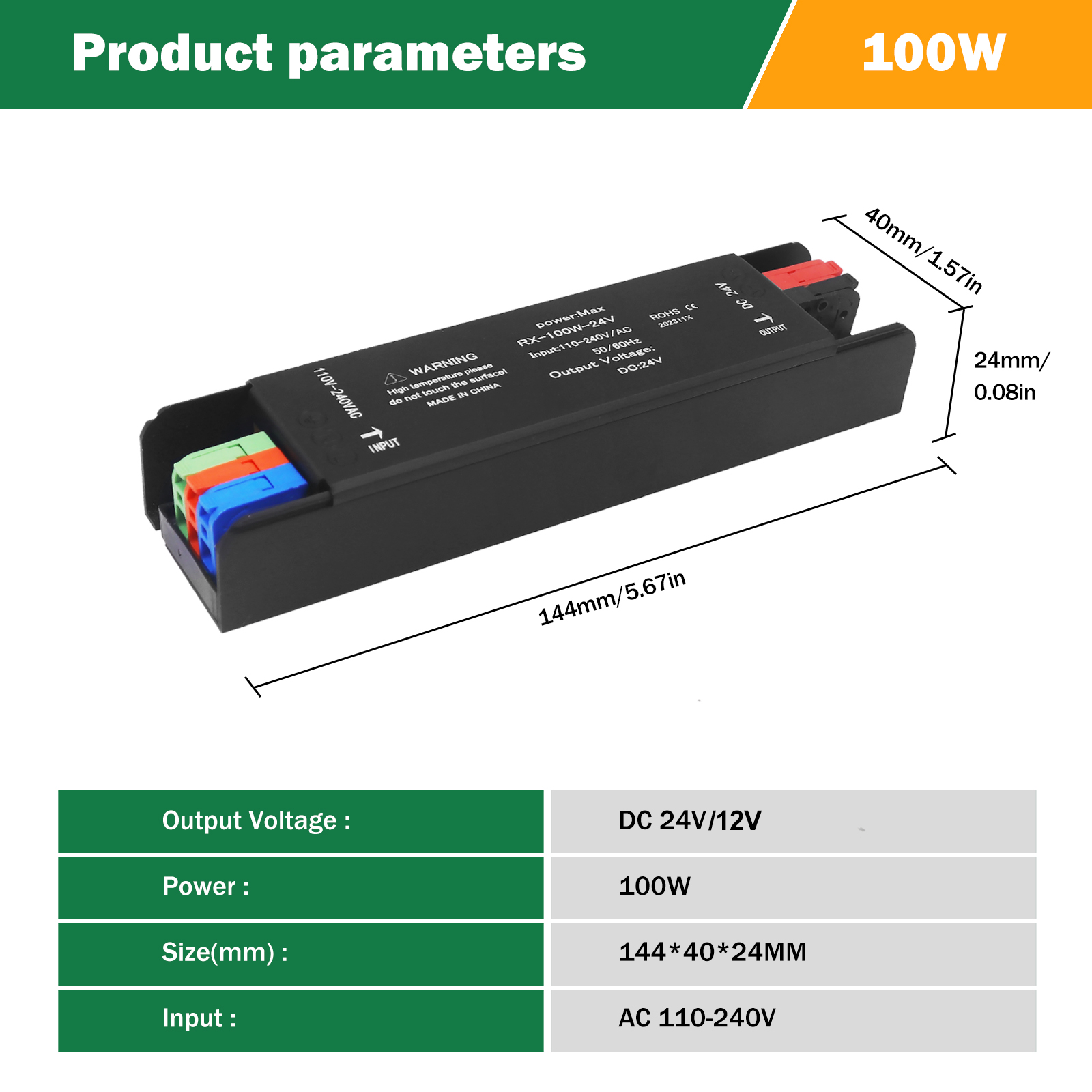 Trasformatori di illuminazione ultra sottili 110V 220V a 12V 24V 60W 100W 200W 300W 400W per autista adattatore di alimentazione per strisce portato CCTV: nero / 24V