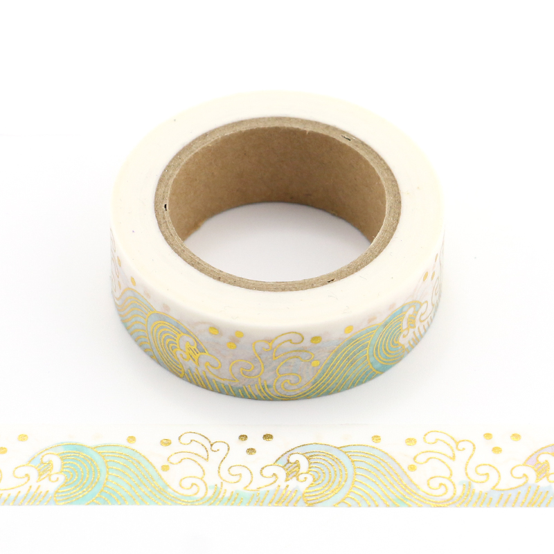 15mm*10mm ocean wave maskering washi tape dekorativ guld klæbende tape decora diy scrapbog klistermærke etiket papirvarer