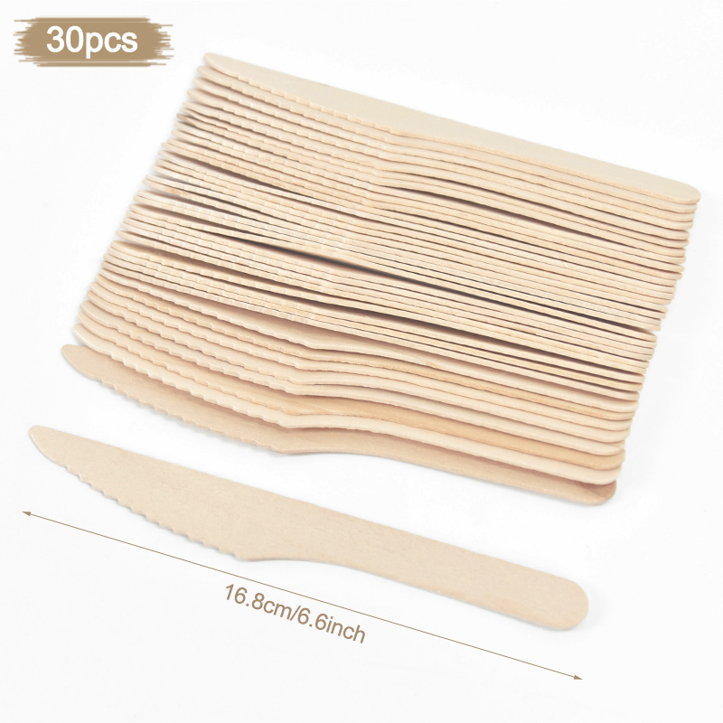 Cuchara de madera desechable, tenedor, cuchillo, juego de cubiertos, vajilla rústica para de cumpleaños y boda, suministros de decoración, cuchara para pastel y postre: Caqui oscuro
