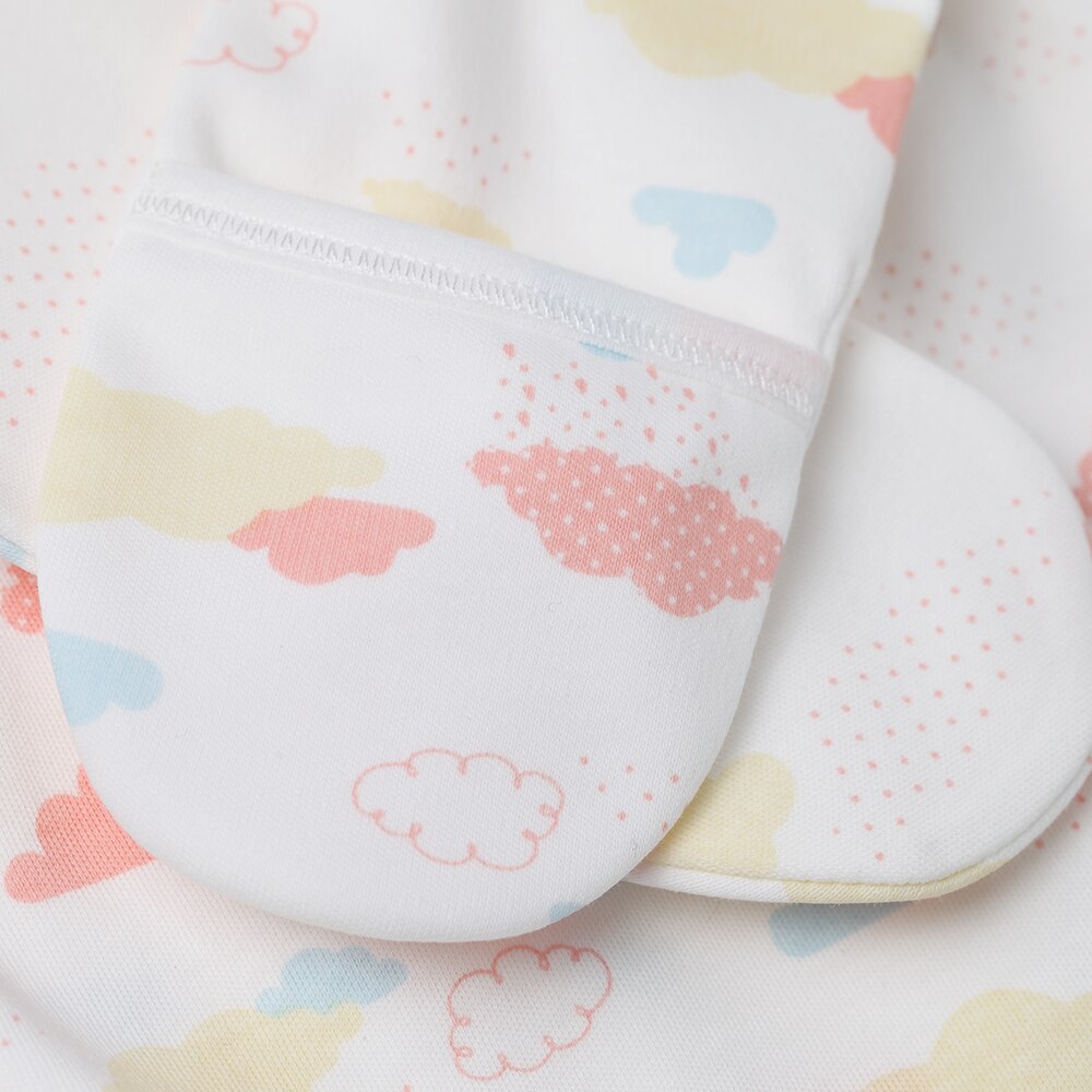 COBROO 3-Pack Baby Girl Betaalde Sleeper met Wanten 100% Katoen Allover Wolken Baby Meisje Pyjama Set 0- 3 maanden