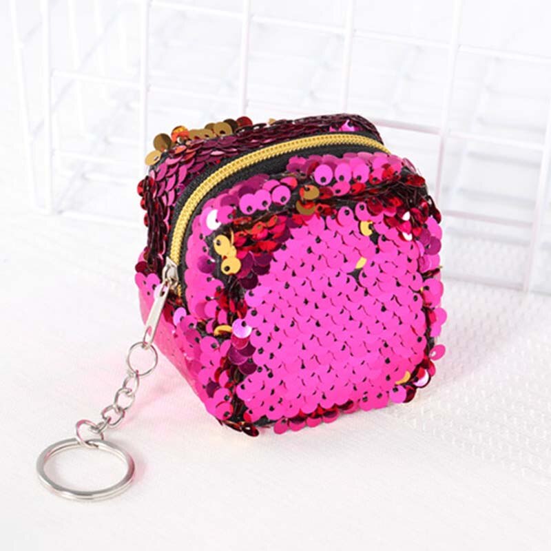 6cm*6cm*5cm Cute Novelty Cuboid Bling Sequin Zipper Plush Coin Purse Kawaii Children Coin Purse Women Wallet Mini Handbag: 8