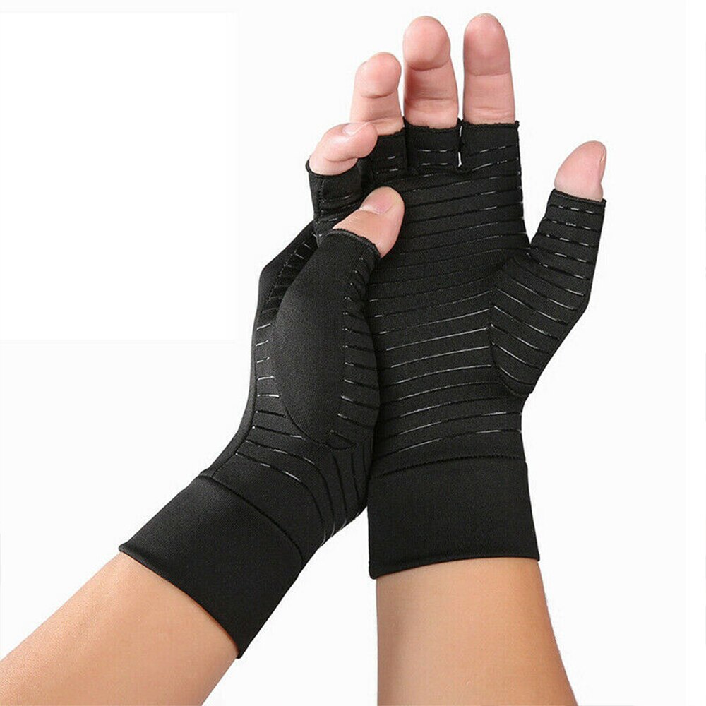 1 Pair Compression Arthritis Prevention Gloves Half Finger Silicon Antiskid Therapy UNISEX Wrist Band Pain Relief Hand Protector: L