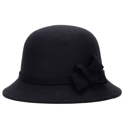 Bingyuanhaoxuan herfst winter imitatie wollen muts grote zonnehoed fedora hoed voor dames dames snapback hoeden: Zwart