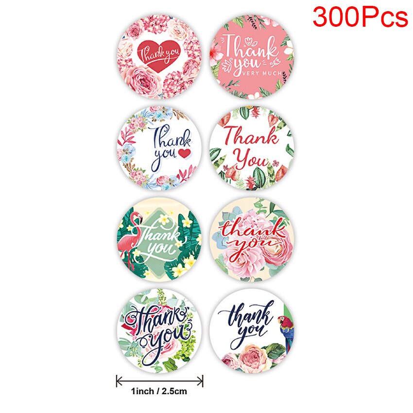 100-500pcs Round Floral thank you stickers Green leaf flower sticker for scrapbooking package seal labels wedding Decor: A 300Pcs