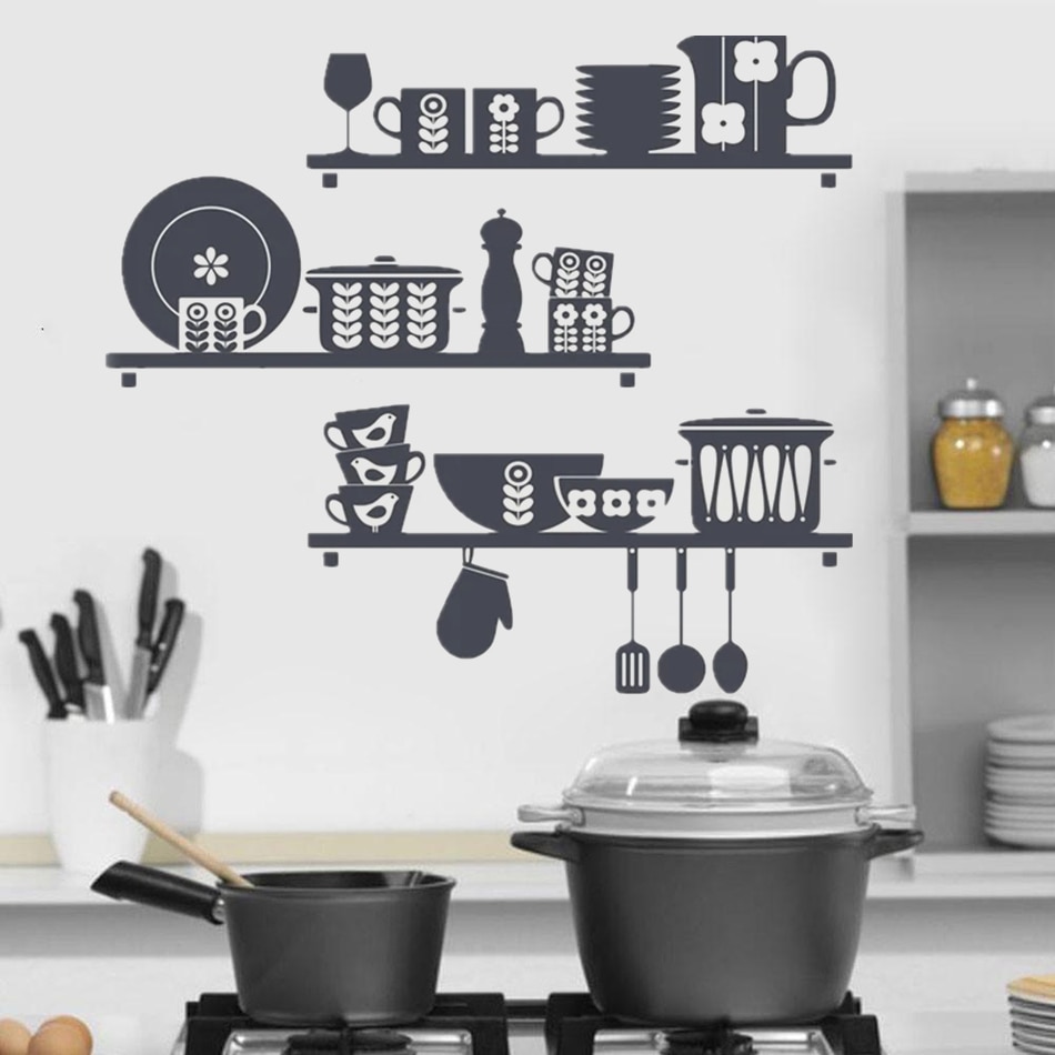 Scandinavian Crockery Kitchen Shelves Wall Decal for kitchen art home decoration sticker Vinyl restaurant Decal home decor HY492