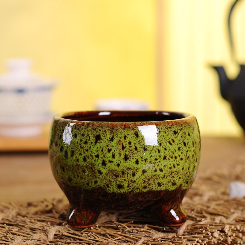 Keramiske grønne saftige blomsterpotter keramiske ovnændrede saftige planter blomsterpottehåndværk: Grøn