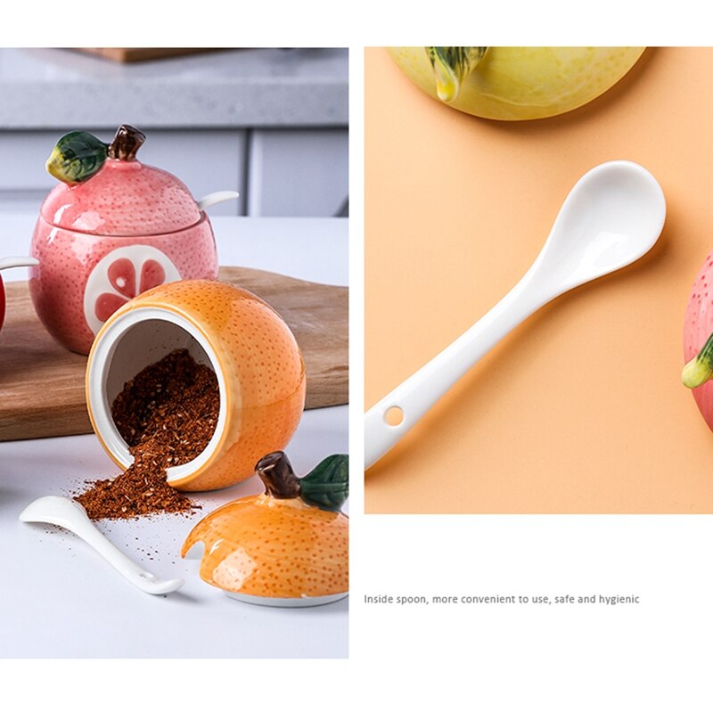 Porcelain Condiment Jar Spice Container with Lid Fruit Ceramic Box Sugar Salt Pepper Oil Tank Bottle Kitche