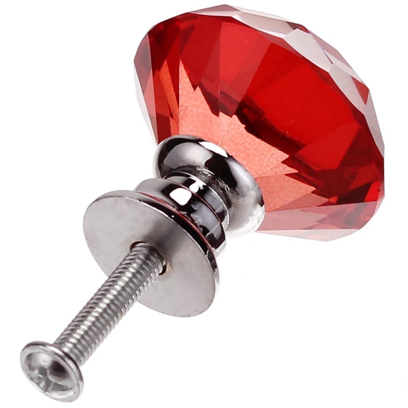 Big Red 10Pcs 30mm Crystal Glass Cabinet Knobs Diamond Shape Drawer Kitchen Cabinets Dresser Cupboard Wardrobe Pulls Handle
