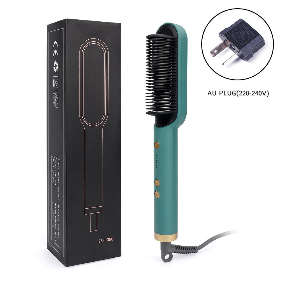 Hair Straightener Curler 2 In 1 Ceramics Curling Iron with 5 Gears Adjustable Temp Fast Heat Up Hair Curler Styling: green AU plug