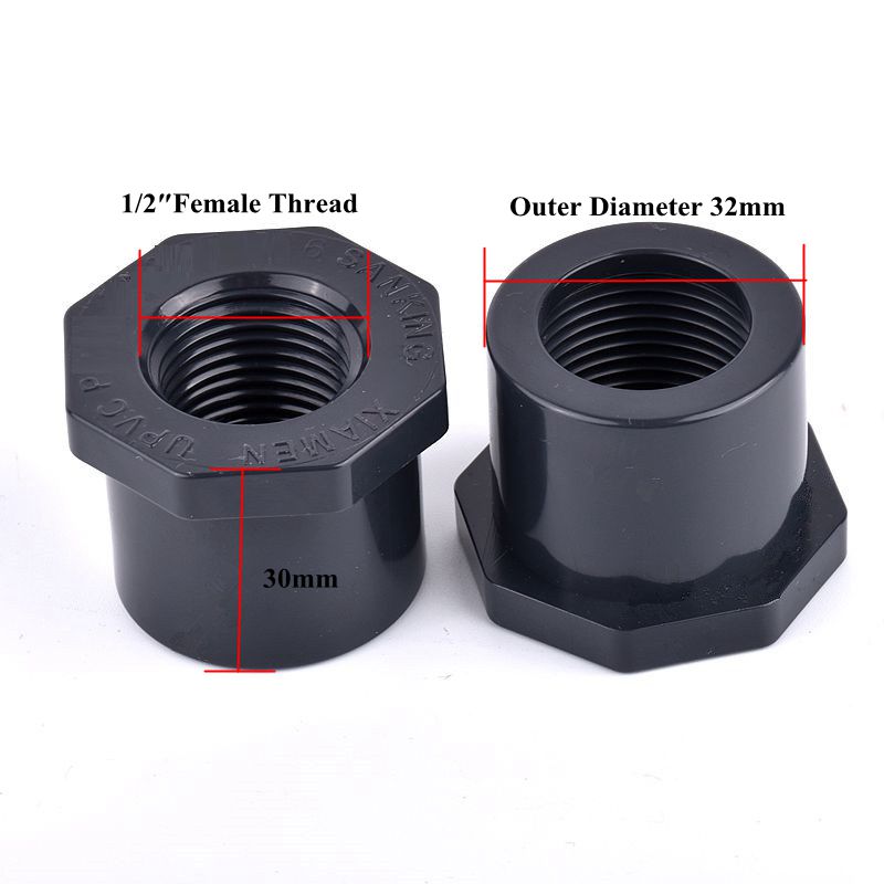 1~10pcs UPVC Female Thread Bushing Reducing Straight Connector Garden Irrigation Water Pipe Fittings Aquarium Fish Tank Adapter: OD 32mm-1I2 Inch / 1pc