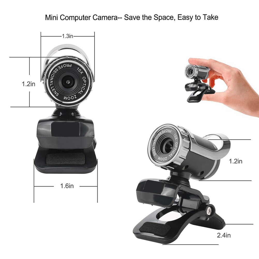 Cámara Web USB de alta definición, Webcam con micrófono de absorción de sonido, rotación de 360 grados, para PC, portátil y Notebook