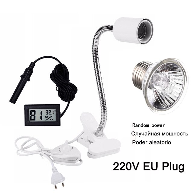 Bombilla con Clip de calefacción para el ambiente de mascotas, lámpara de luz solar UVA + UVB para reptiles, tortugas, lagarto, camaleón, serpiente, reptil: white 220V EU plug