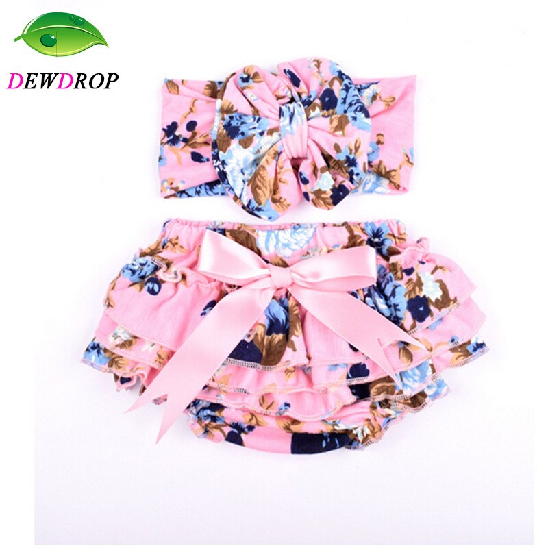 Newborn Baby girls bloomers Infant ruffle panties+Headband baby diaper covers girls shorts floral bloomers