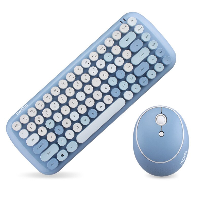 Wireless Keyboard and Mouse Set Mini Cute Retro Punk Girls Laptop Office Bluetooth Keyboard and Mouse Ergonomic Keyboard Laptops: Blue two piece set