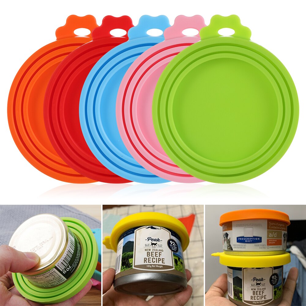 1Pc 3 In 1 Reusable Food Storage Keep Fresh Tin Cover Cans Cap Pet Can Box Cover Silicone Can Lid Kitchen Supplies