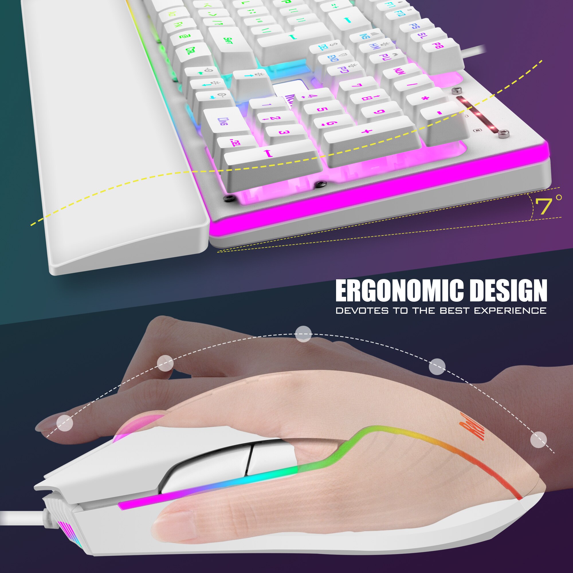Redthunder K10 Gaming Toetsenbord En Muis Combo, Rgb Backlit, Zachte Lederen Polssteun, anti-Ghosting + 7D 3200Dpi Muizen Voor Gamer
