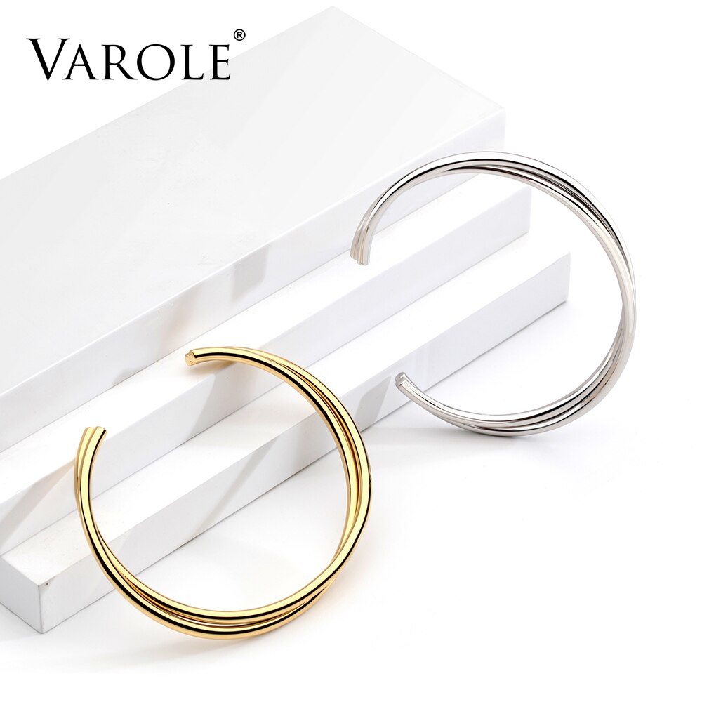 VAROLE Simple Twisted line Cuff Bracelet Stainless steel Bangle Gold Color Bracelets Bangles For Women Jewelry Pulseiras