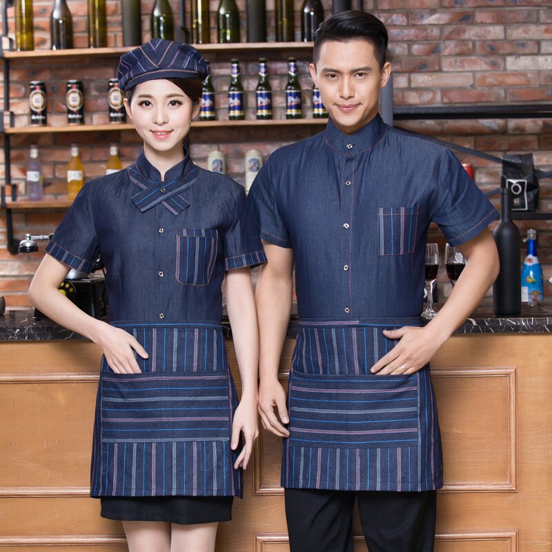 neue Hotel kellner Denim einheitliche westlichen speisen Restaurant arbeit Kleidung konditorei Server arbeitskleidung Uniform