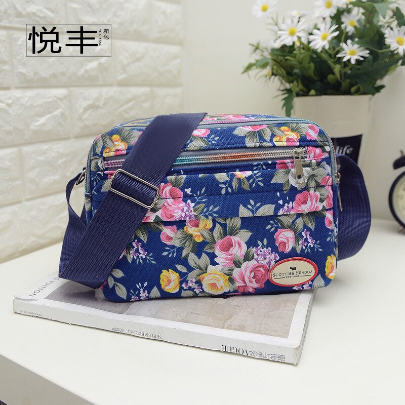 Heißer frauen Bote Tasche Koreanische Leinwand Tasche Eine Schulter Schräg Kreuz Handtasche Multi Blume Kleine Tuch Crossbody tasche: dunkel Blau