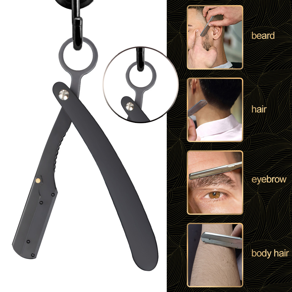 1 Razor 10 Blades And Straight Edge Razor Haircut Male Beard Eyebrow Shaving Tool Manual Hair Removal Razor Hairdresser Trimming