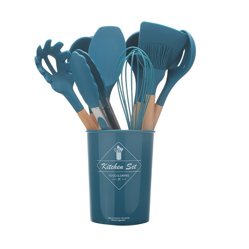 12/6 pièces Silicone cuisine ustensiles de cuisine outils ensemble spatule pelle cuisson ustensiles de cuisine ustensiles de cuisine accessoires de cuisine Gadgets: Blue