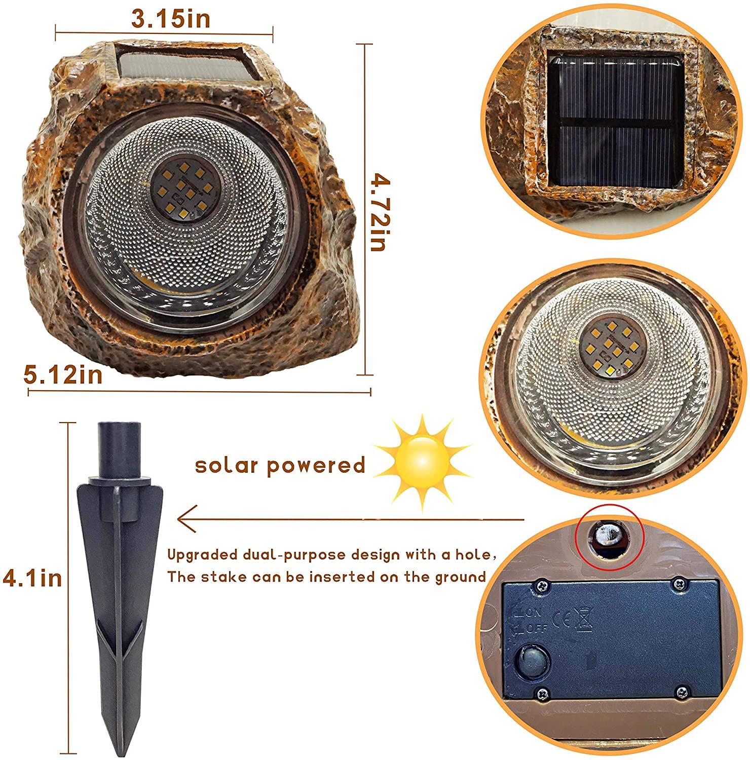 2 Pack Solar Stone Lights Waterproof Garden Stone Lights 10 LED Outdoor Landscaping Spotlights for Yard Patio Landscape Rock