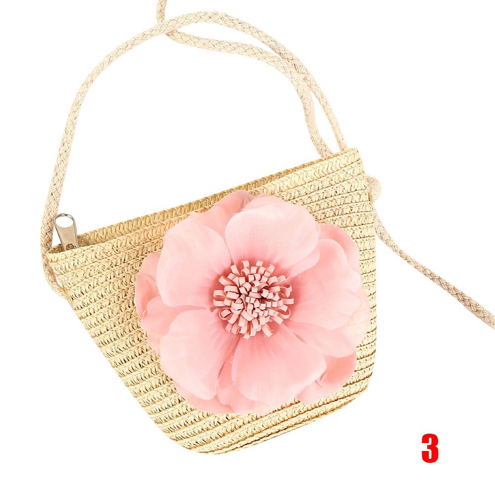 Women Girls Straw Sun Hat + Cute Flower Straw Shoulder Bag Set Summer Beach Kit -OPK: 3