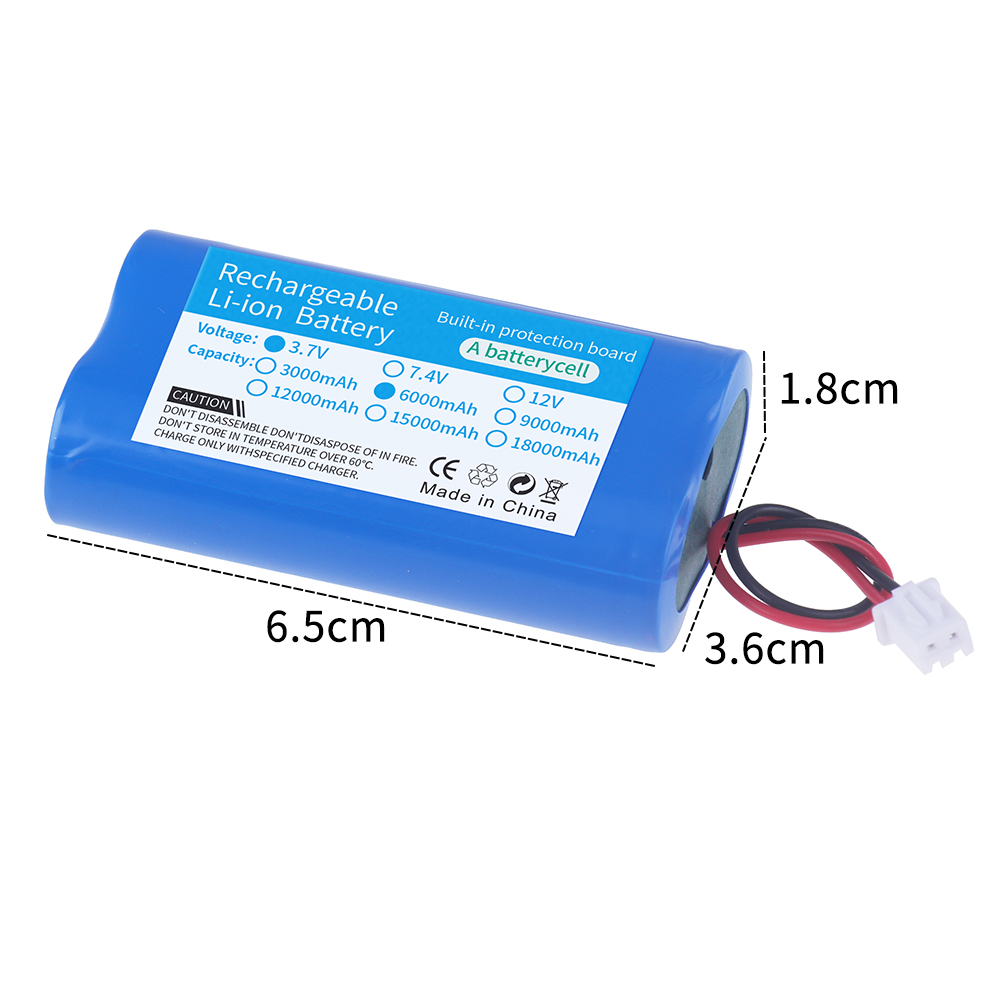 Lithiumbatterie 3,7 V 18650 mit XH2.54-2P-Stecker 3000/6000/12000 mAh wiederaufladbarer Akku zum Angeln LED-Licht Bluetooth-Lautsprecher: Grau