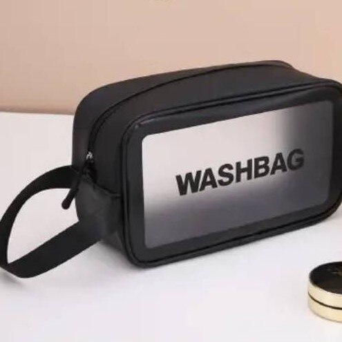 Online Celebrity Makeup Bag INS Large-Capacity Portable Travel Wash Bag Transparent Waterproof Skin Care Storage Box: Black   Small Number
