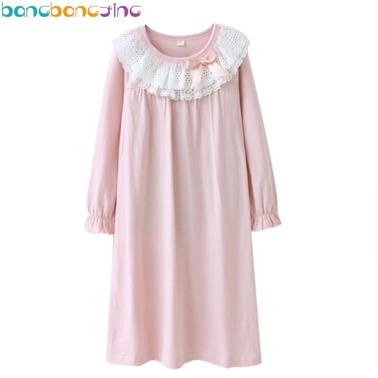 Girls Lace Nightgowns 100% Cotton Long Sleeve Sleeping Dresses Princess Girls Pjs Kids Pajamas Dress for Girls
