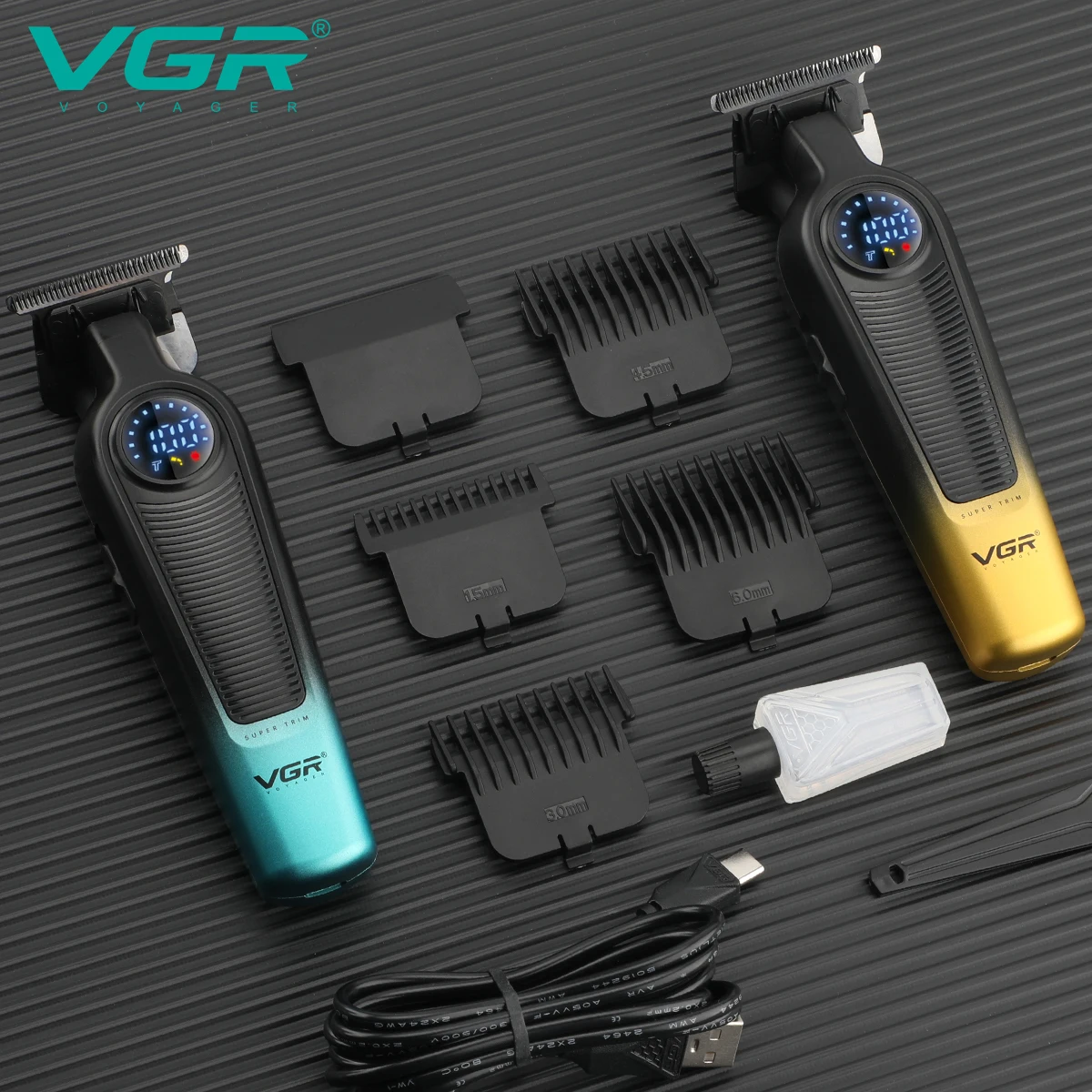 Nueva cortadora de pelo corporal de Metal degradado VGR 996, cortadora de pelo eléctrica para hombres, pantalla Digital inteligente LED, empujador de tallado en casa