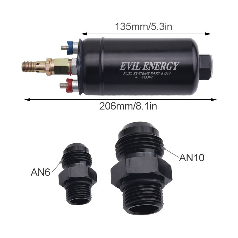 evil energy 300lph Electric Fuel Pump Kit High Pressure External Inline Fuel Pump With 6AN 10AN Connector