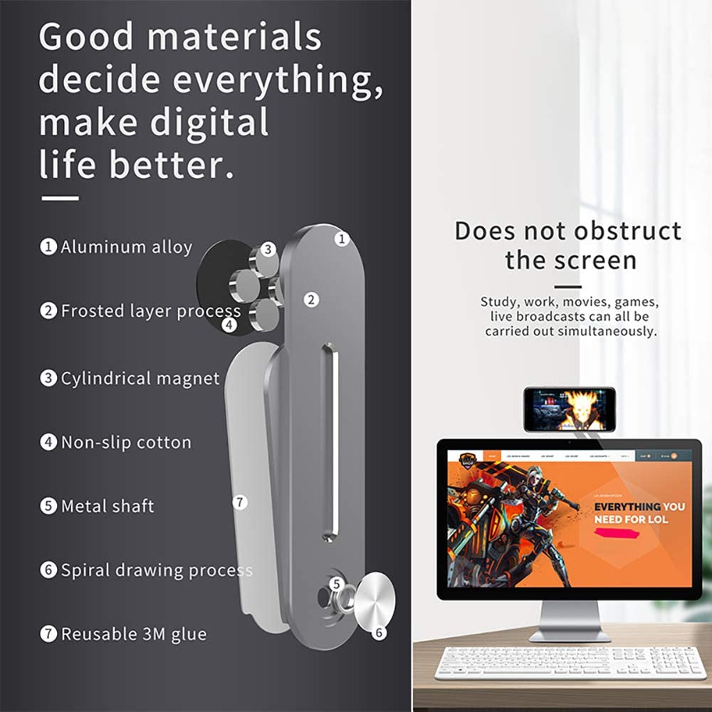 Magnetic Laptop Monitor Mount Stand for Mobile Phone, Smartphone Expansion Stand Fixed Clip on Monitor or Laptop Monitor