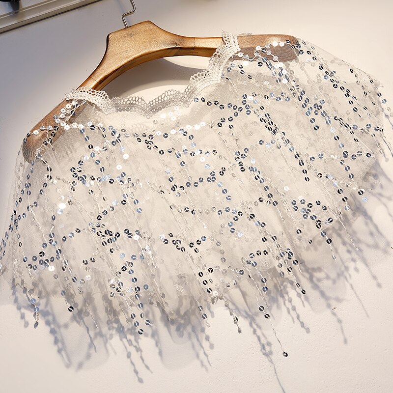 Coprispalle in maglia di pizzo con paillettes fatte a mano sottili tutto'uncinetto per bolero da donna bolero da sposa bolero superiore coperchio su breve mantello avvolge