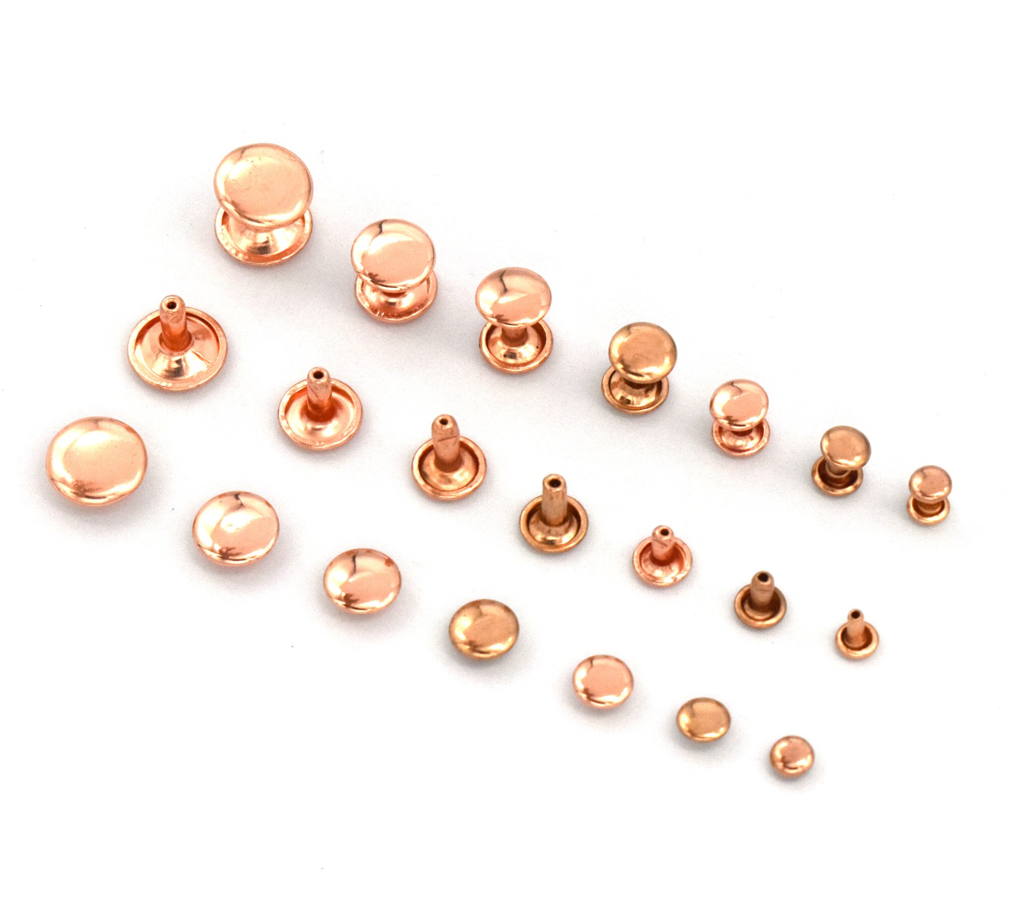 50Pcs Rose Gold Rivets Double Round Head Rivets Double-Sided Rivets Iron Buckle Quick Rivets DIY Leather Sewing Accessories