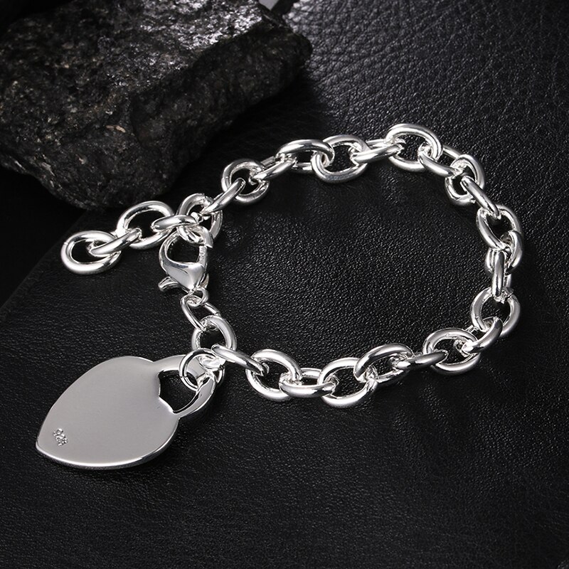 Silver 925 Heart Pendant Charm Bracelets For Women Wedding Jewelry Valentine's Day