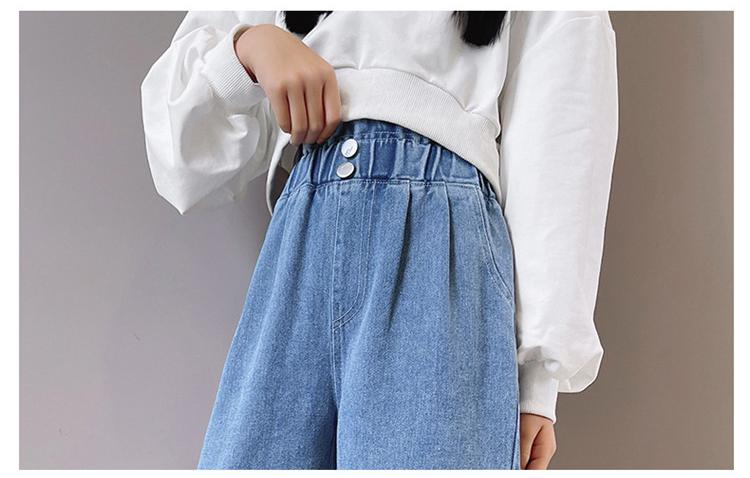 Toddler Kids Girls Jeans 2022 Spring Loose Straight Wide-Leg Denim Pants Children Ruffle Waist Trousers Teenag Girl Leggings 13Y