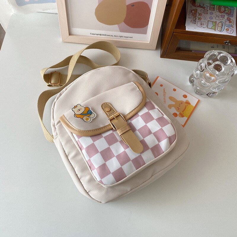 Damen-schultertaschen, karierte rucksäcke, nylon-umhängetaschen für damen, tragbare schultaschen, handtaschen für mädchen: Rosa