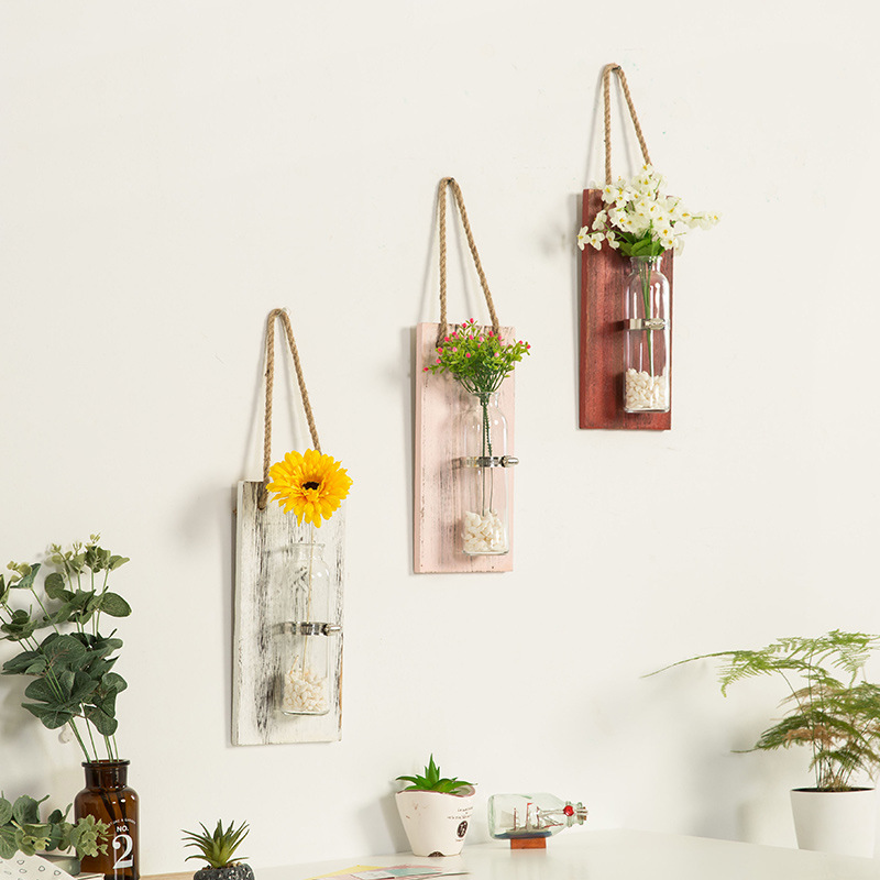 Väggmonterad dekoration innovativ blomma vas hylla hängande träplatta blommor kruka hänga för väggdekoration trädgård