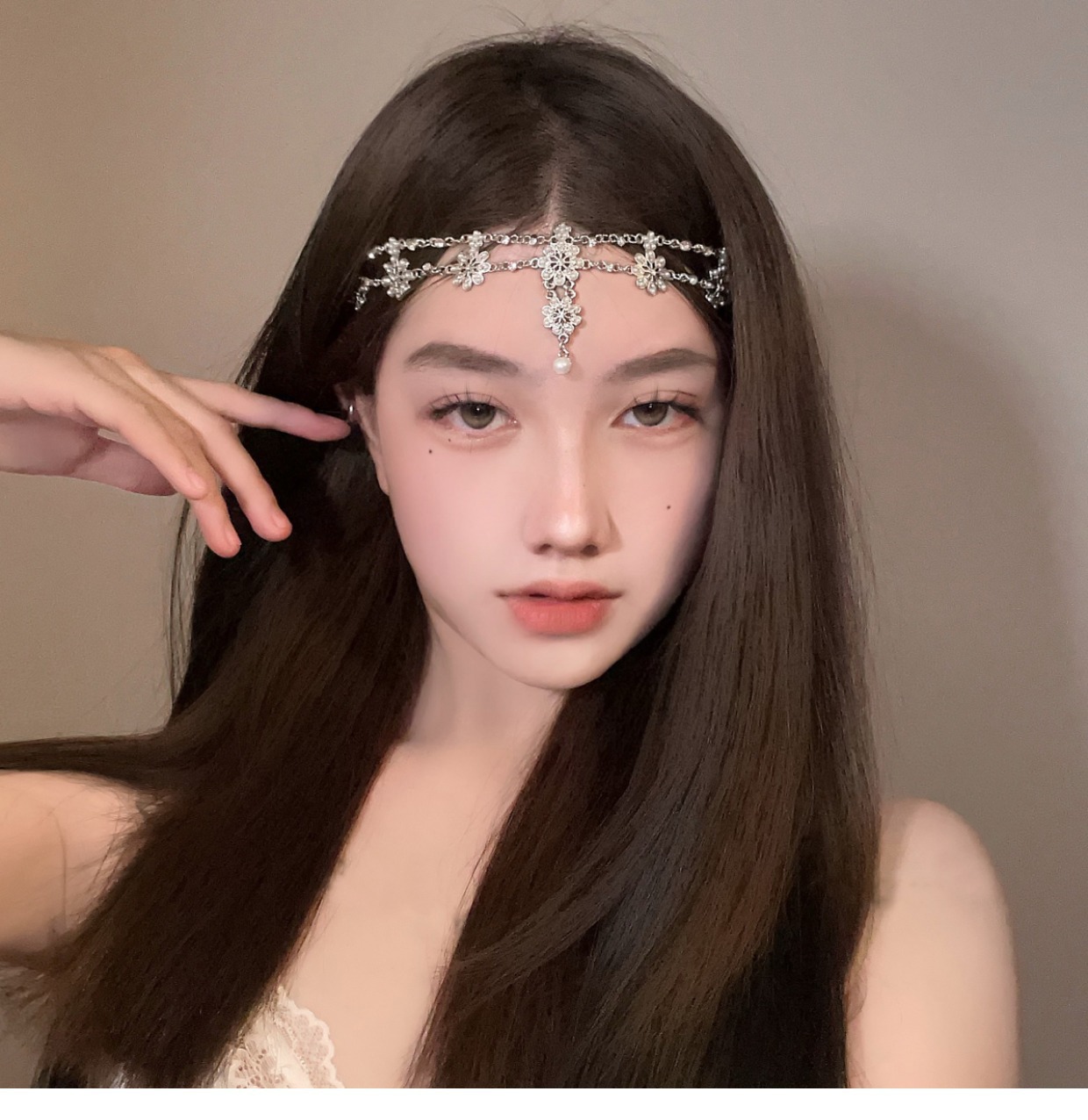 Accesorios para el cabello de joyería de lujo para mujer, cadena para la frente con borla de flores en forma de gota de agua, colgante para el cabello con piedras preciosas rojas sexys, horquilla: Champán