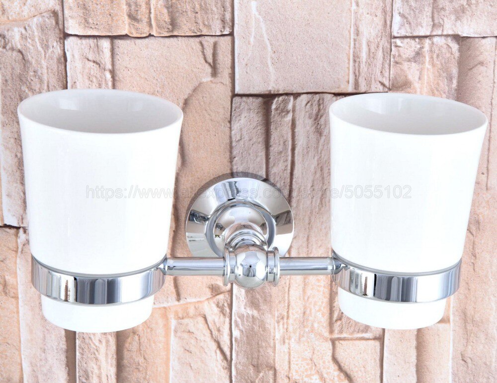 Modern Style Polished Chrome Toothbrush Holder Bathroom Accessories Toothbrush Holder Ceramic Cup Wall Mount zba798