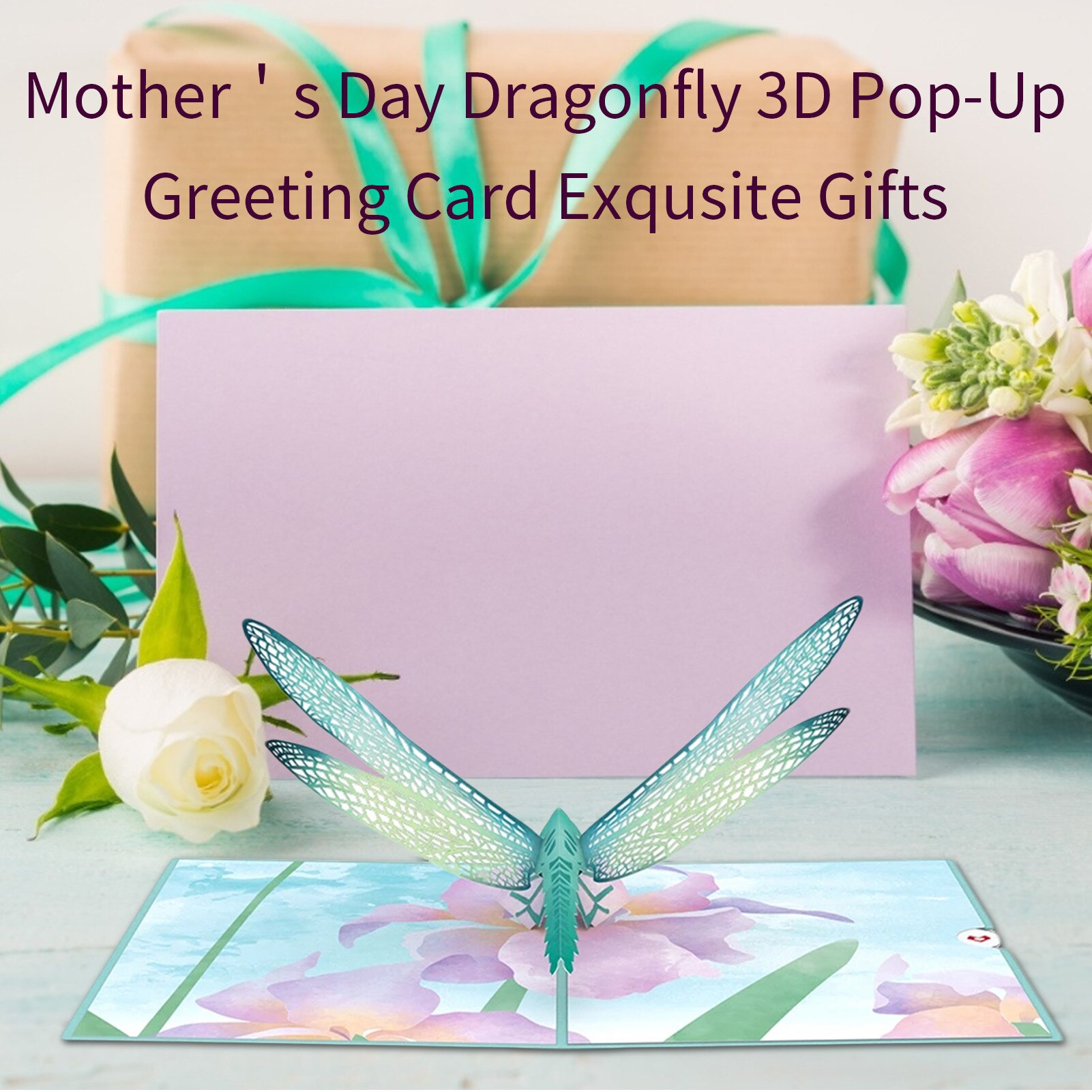 Mother's Day Dragonfly 3D Pop-Up Greeting Card Exqusite Message Card DIY Decoration Greeting Card Envelope