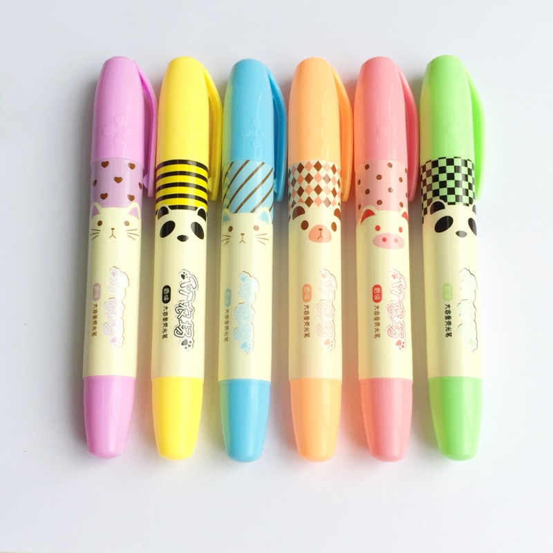 Kawaii panda gris katt doft överstrykningspenna färgpenna ritning anmärkning brevpapper skolan kontorsmaterial