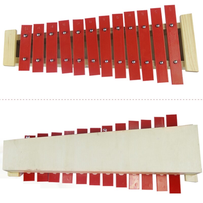 12 Note Glockenspiel Xylofoon Educatief Muziekinstrument Percussie Rode Aluminium + Grenen Xylofoon
