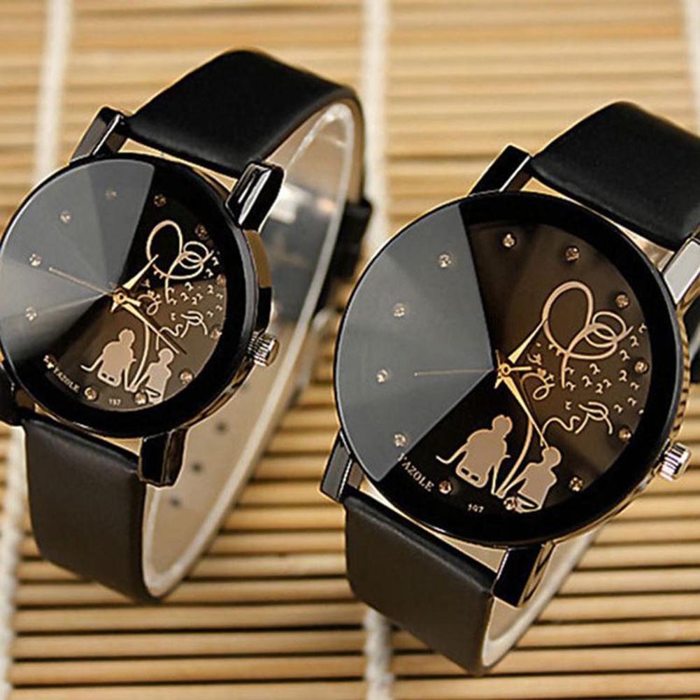 Paar Horloge Vrouwelijke Quartz Horloge Mannelijke Horloge Terug Rhinestone Faux Leather Analoge Quartz Horloge часы парные