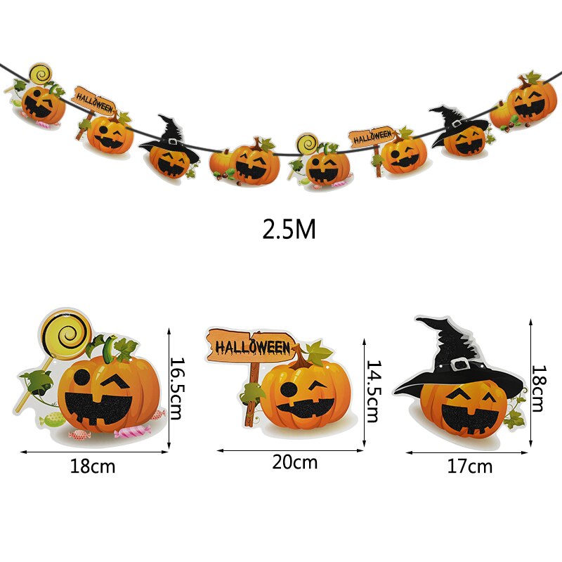 Halloween dekoration tegneserie kat stjerne flagermus heks græskar brev glad halloween banner bunting flag halloween fest hængende indretning: W06- græskar banner