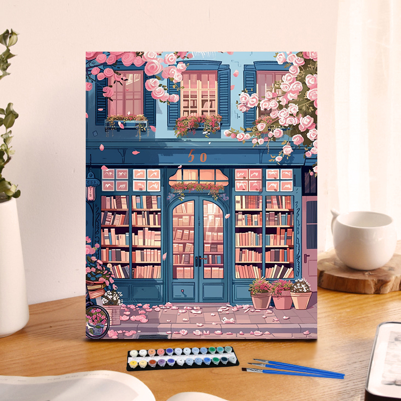 Painting By Numbers Flower Bookstore Anniversary on Digital Painting Canvas Acrylic Paint Image Digital Coloring
