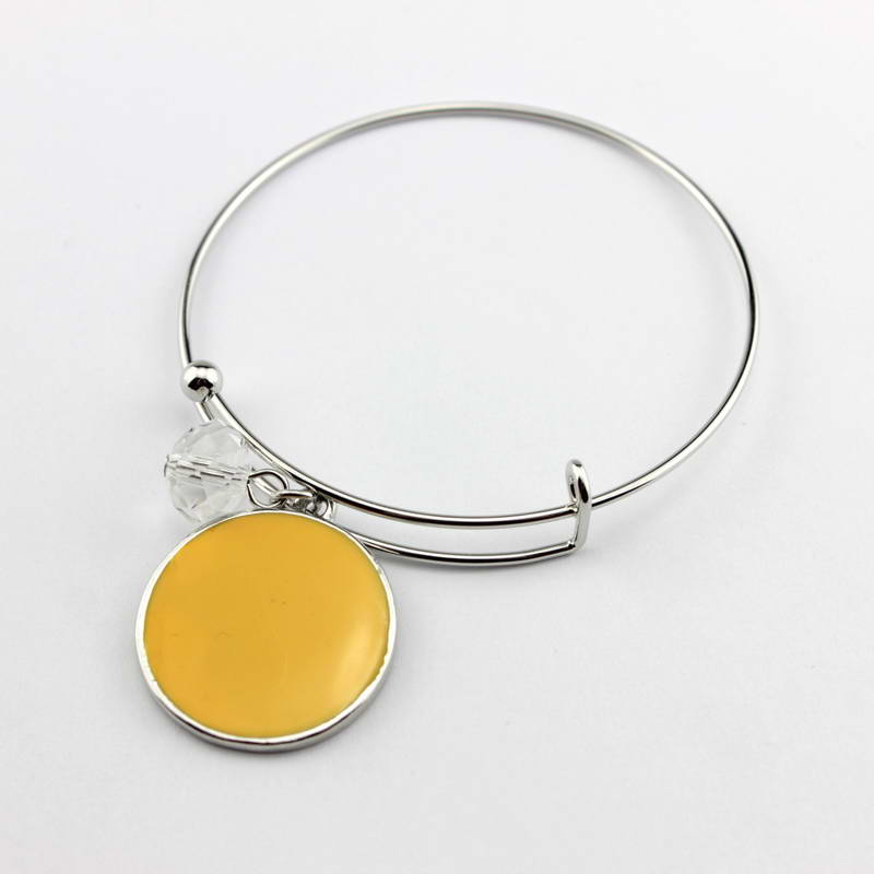 Monogramm Blanks Charm Emaille Flache Runde Disc Armreif Armband Einstellbar: B1923-Silver Mustard